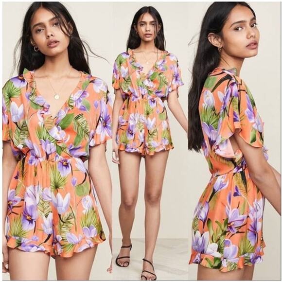 NWT Alice + Olivia Sachi Floral Palm Coral Romper Size 0 - Picture 12 of 14